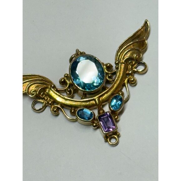Vintage Shankari Angel Wings Pendant Blue Topaz Amethyst Sterling Silver Goddess - Picture 3 of 12